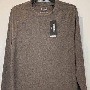 RHONE Mens Small S Reign Long Sleeve Shirt Brown UPF 50+ Crew Neck